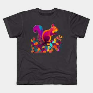 A whimsical, colorful squirrel perched on a branch Kids T-Shirt